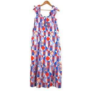 NWT Printfresh Underwater Mosaic Ruffle Tiered Maxi Dress M Resort Beach Summer